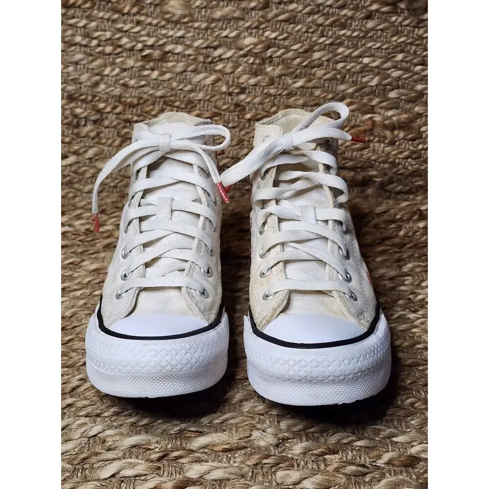 Converse Chuck Taylor Strawberry Hi Top Junior Sneakers White Red Size 3.5